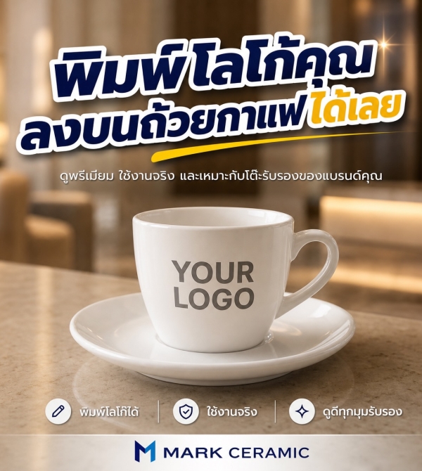 ชุดกาแฟเซรามิคสกรีนโลโก้ New Bone China สำหรับองค์กร